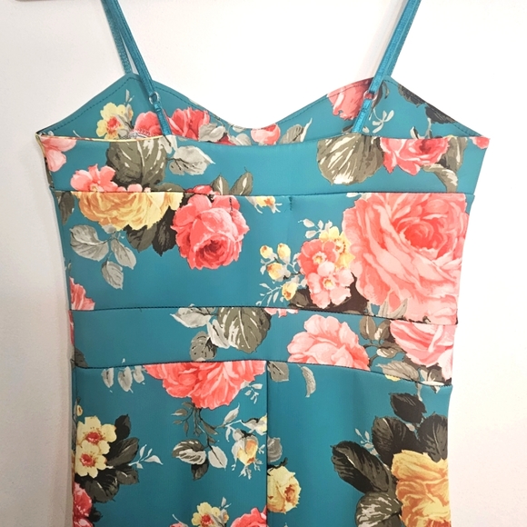 Teal Tropical Flower Midi Dress - Picture 4 of 11